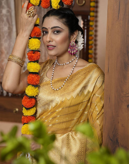 Yellow Banarasi Silk Saree | Leemboodi
