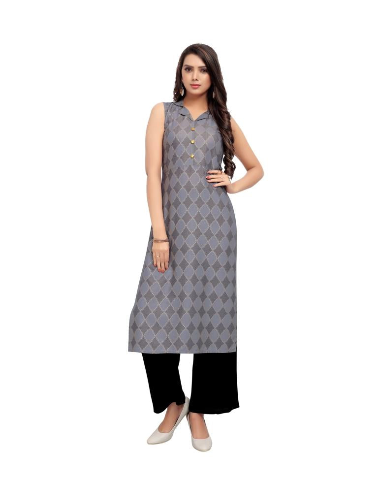 Grey Foil Printed Rayon Kurti | Leemboodi