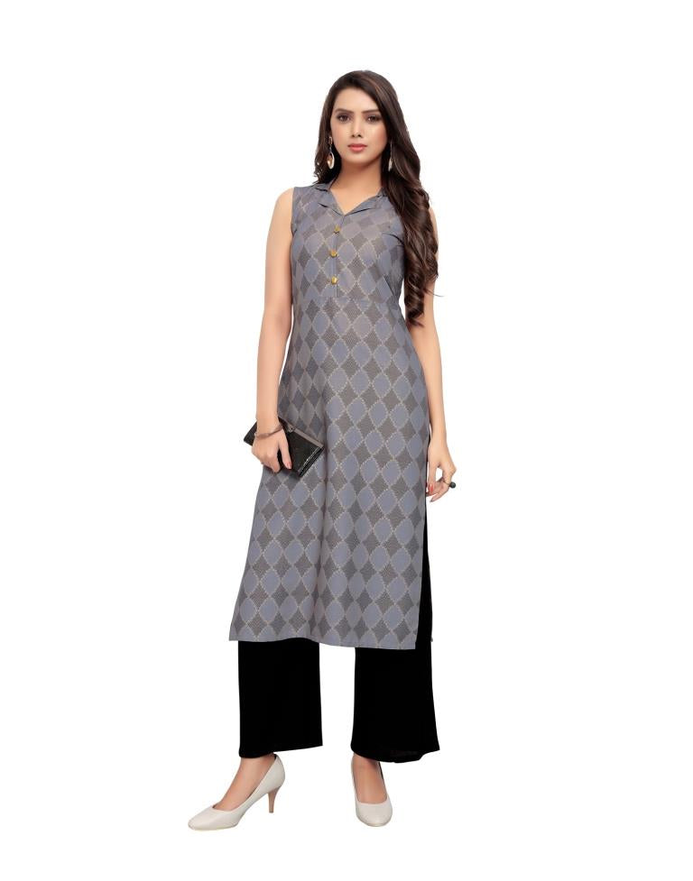 Grey Foil Printed Rayon Kurti | Leemboodi