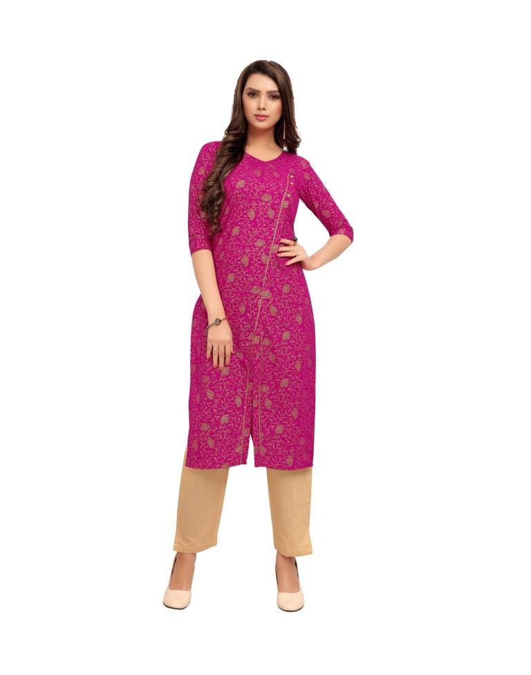 Pink Foil Printed Rayon Kurti | Sudathi