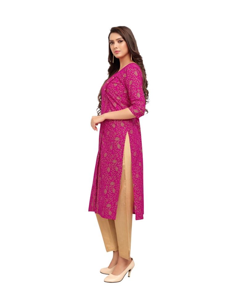 Pink Foil Printed Rayon Kurti | Sudathi