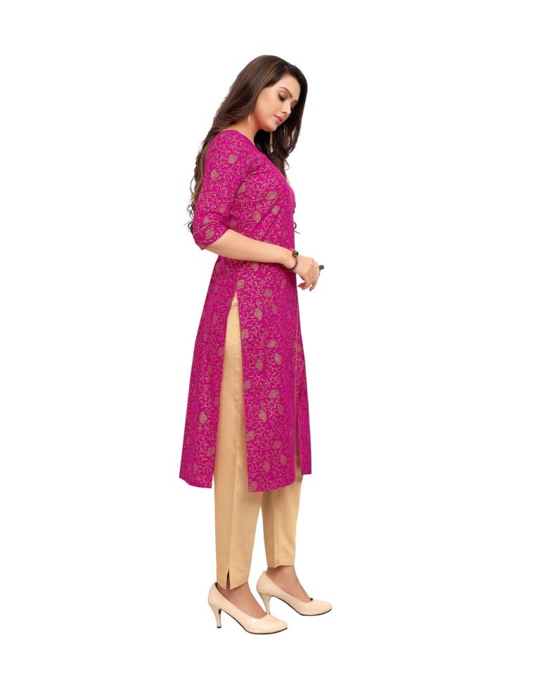 Pink Foil Printed Rayon Kurti | Sudathi