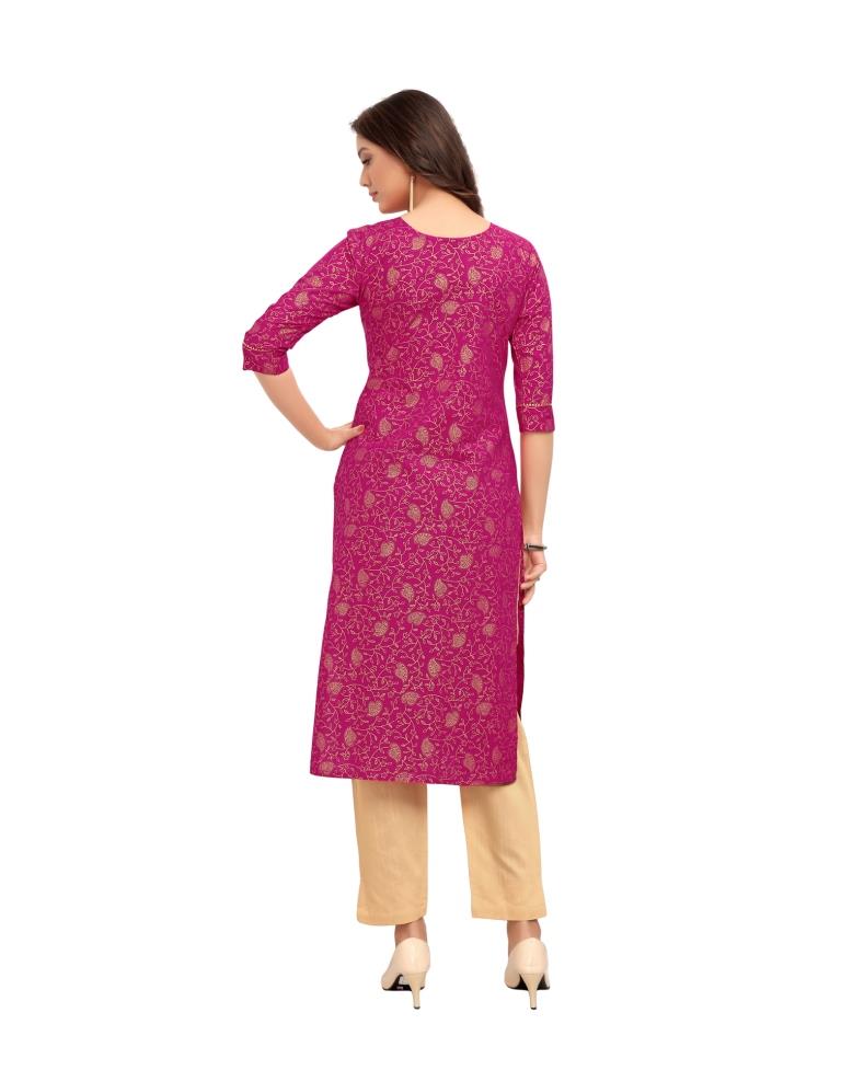 Pink Foil Printed Rayon Kurti | Sudathi
