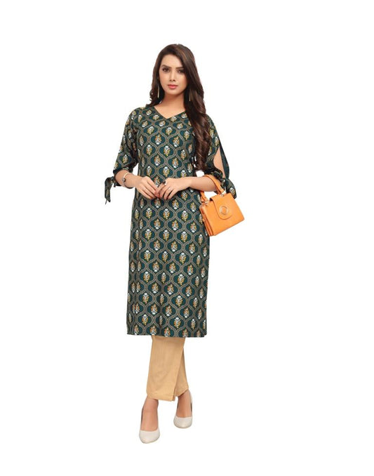 Green Foil Printed Rayon Kurti | Sudathi
