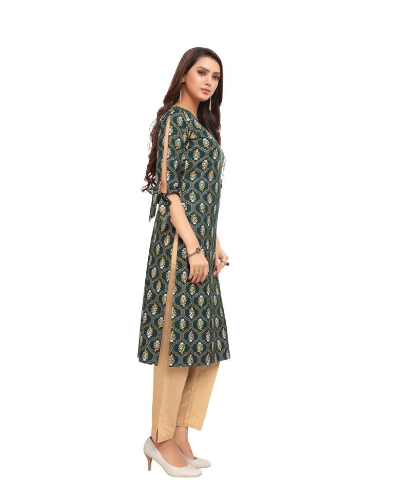 Green Foil Printed Rayon Kurti | Sudathi