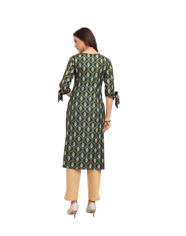 Green Foil Printed Rayon Kurti | Sudathi