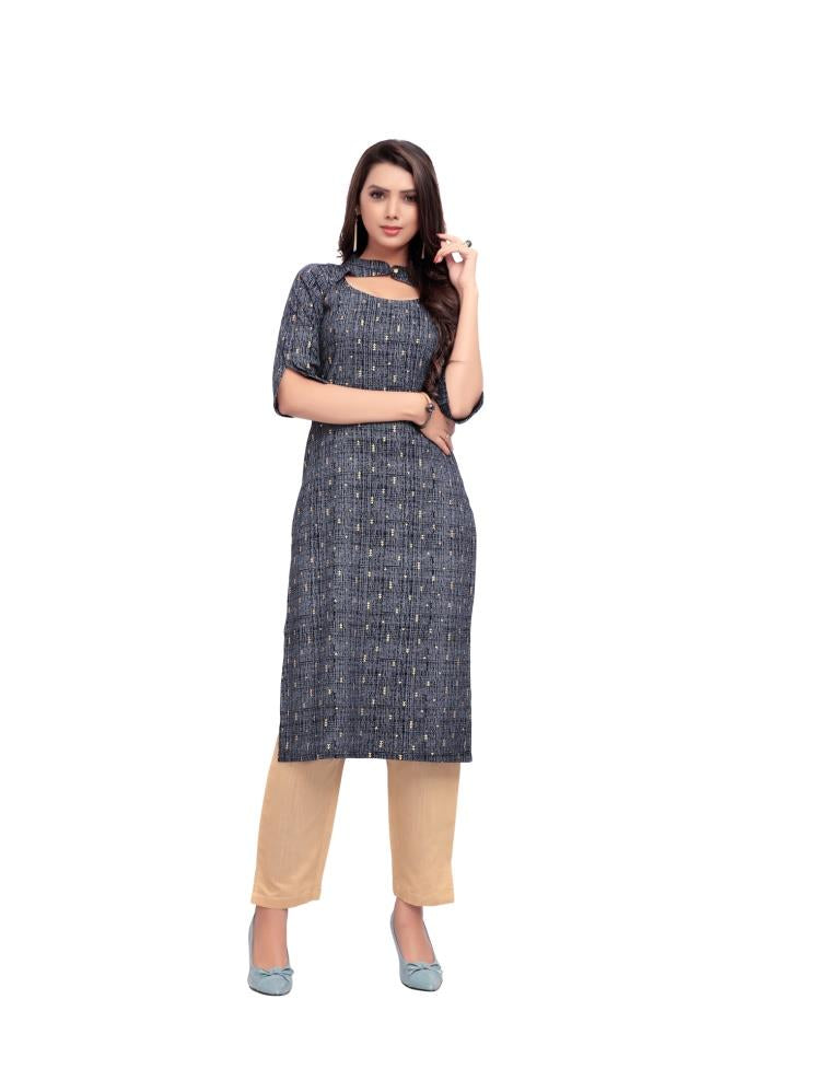 Blue Foil Printed Rayon Kurti | Sudathi