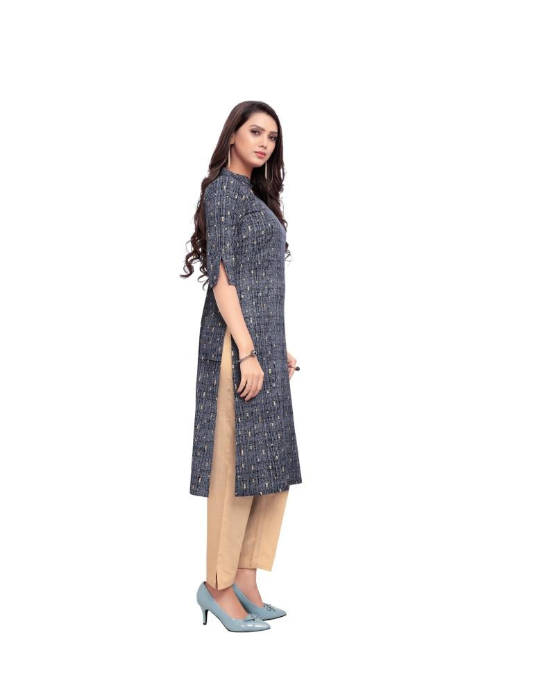 Blue Foil Printed Rayon Kurti | Sudathi