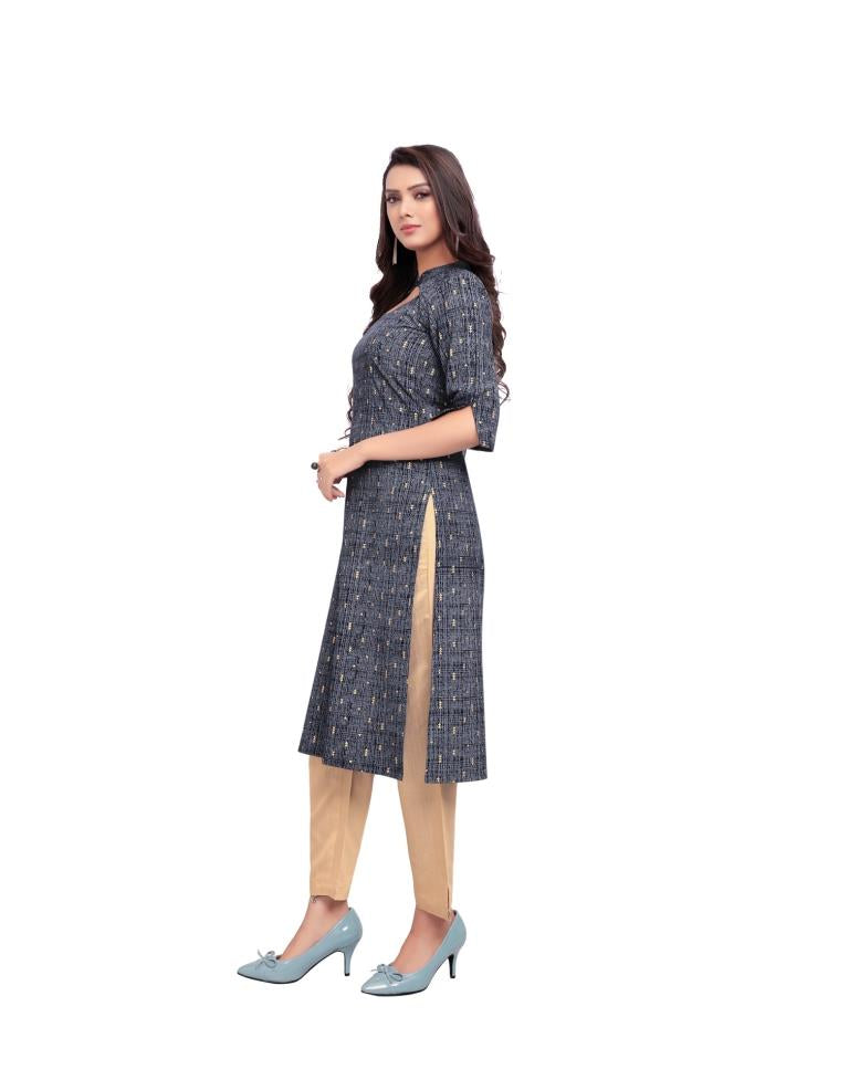 Blue Foil Printed Rayon Kurti | Sudathi