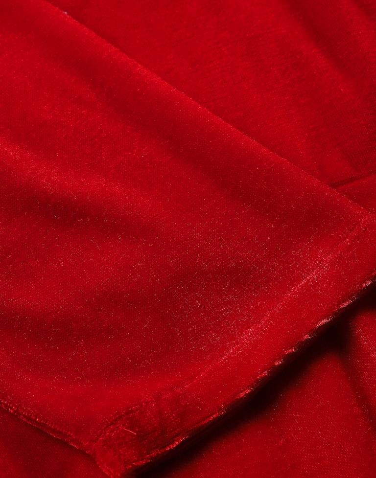 Red Coloured Velvet Lycra Plain Dress | Sudathi