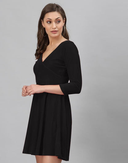 Black Coloured Velvet Lycra Plain Dress | Sudathi