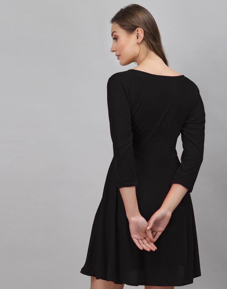 Black Coloured Velvet Lycra Plain Dress | Sudathi