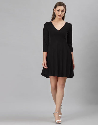 Black Coloured Velvet Lycra Plain Dress | Sudathi