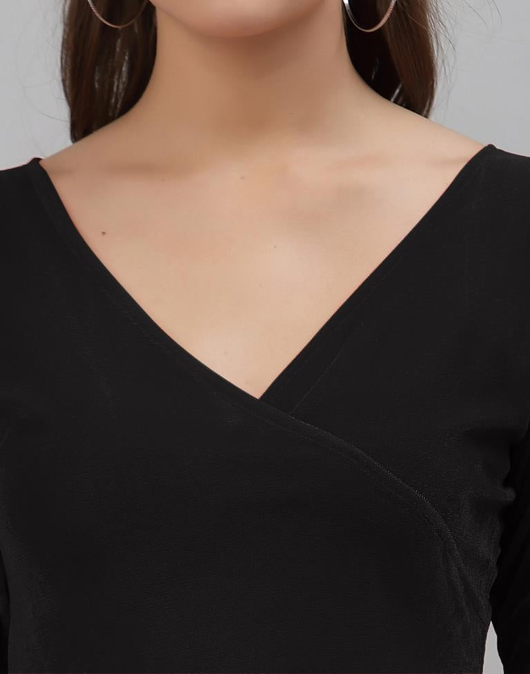 Black Coloured Velvet Lycra Plain Dress | Sudathi