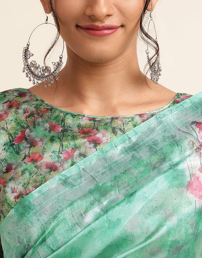 Green Silk Floral Printed Saree