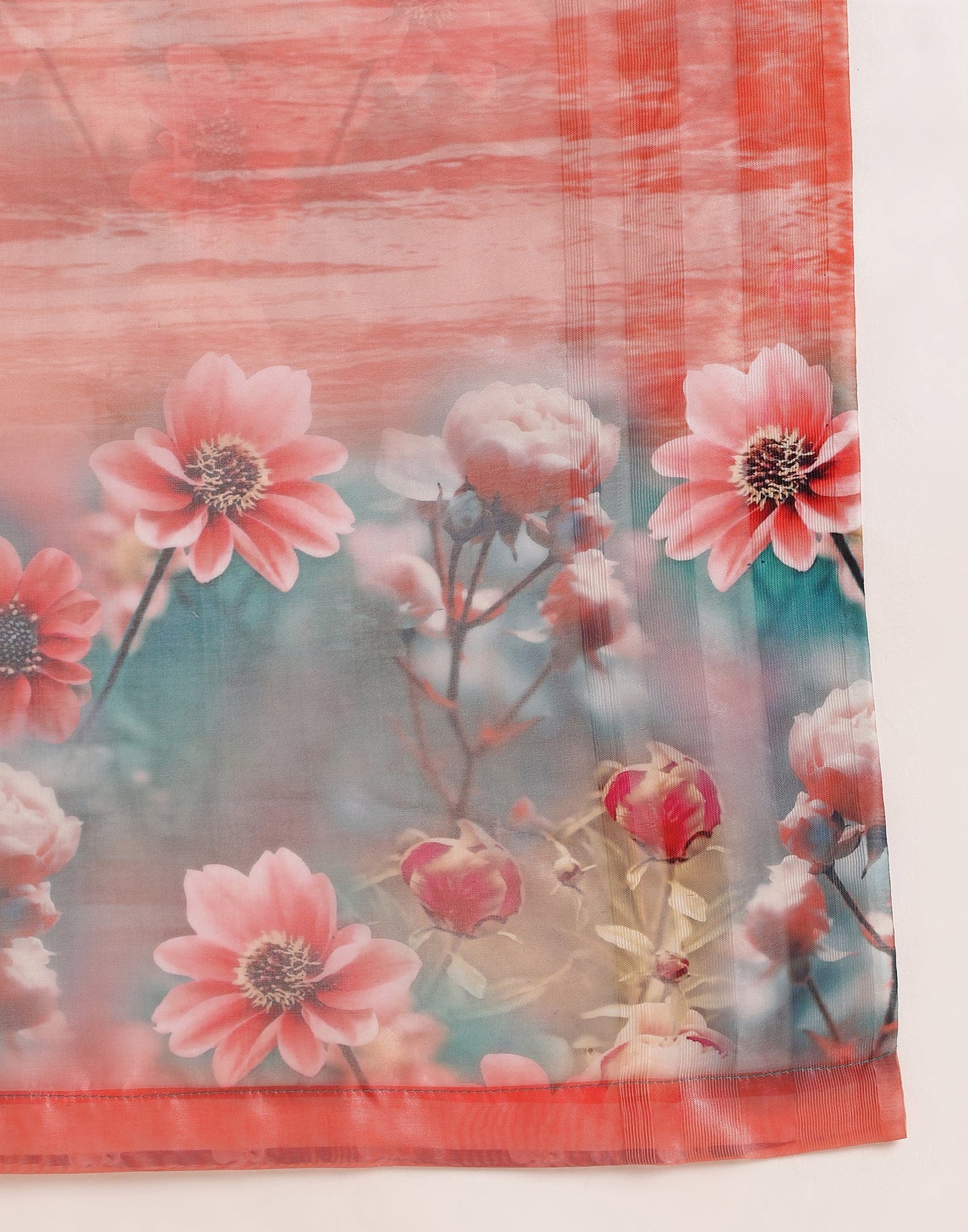 Light Orange Silk Floral Printed Saree