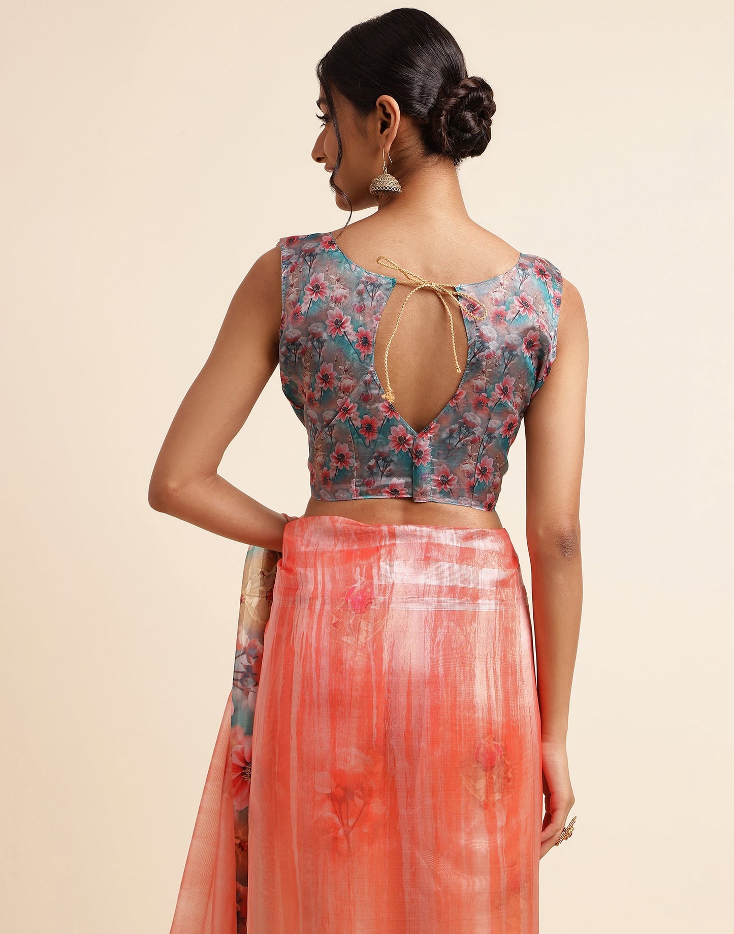 Light Orange Silk Floral Printed Saree