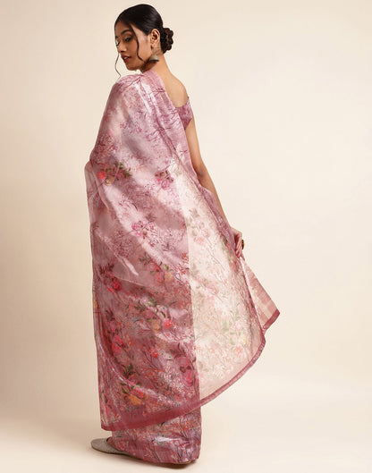 Dusty Pink Silk Floral Printed Saree