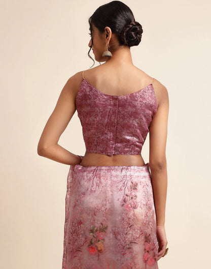 Dusty Pink Silk Floral Printed Saree