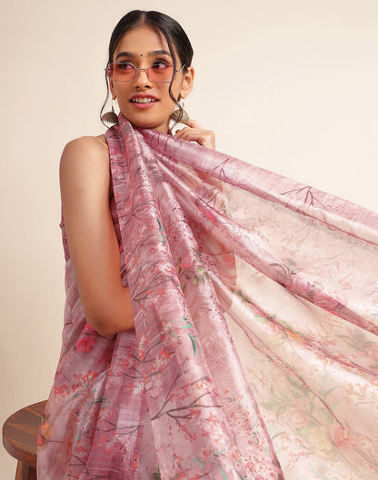 Dusty Pink Silk Floral Printed Saree
