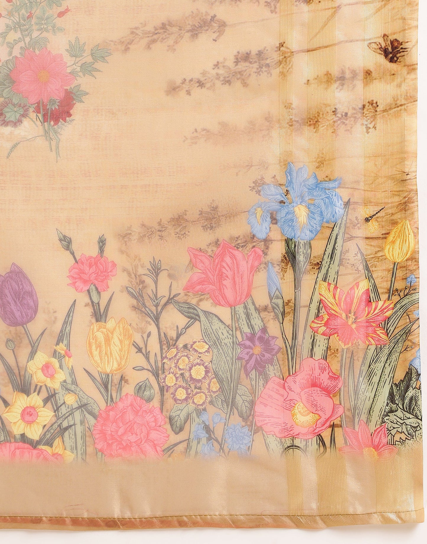 Light Brown Silk Floral Printed Saree