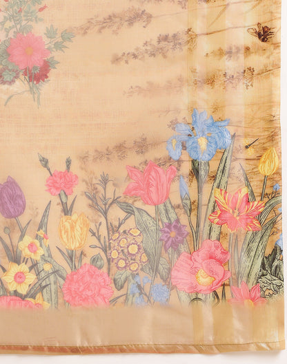 Light Brown Silk Floral Printed Saree