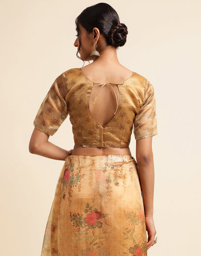 Light Brown Silk Floral Printed Saree