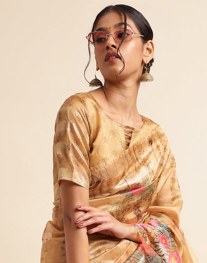 Light Brown Silk Floral Printed Saree