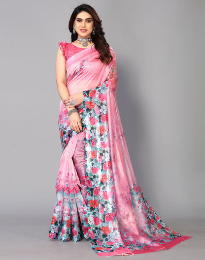 Light Pink Silk Floral Printed Saree