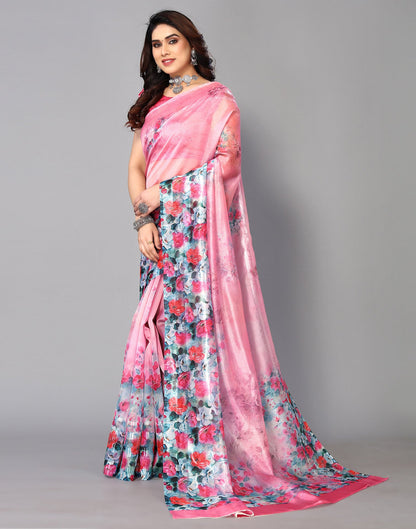 Light Pink Silk Floral Printed Saree