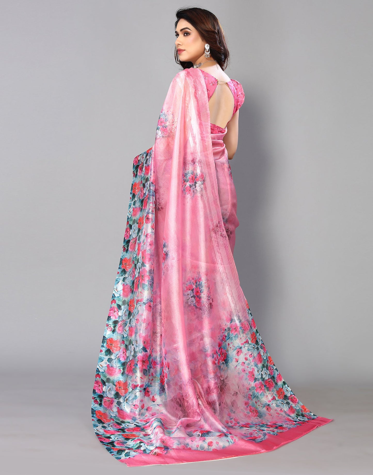 Light Pink Silk Floral Printed Saree
