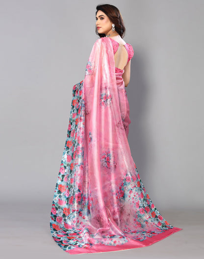 Light Pink Silk Floral Printed Saree