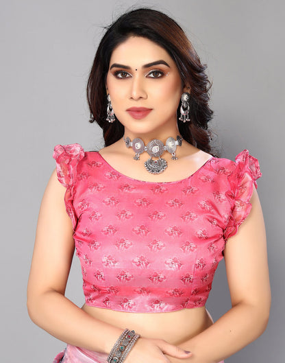 Light Pink Silk Floral Printed Saree