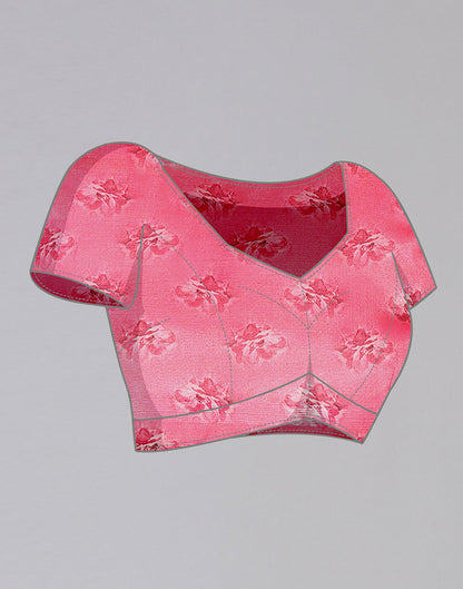 Light Pink Silk Floral Printed Saree