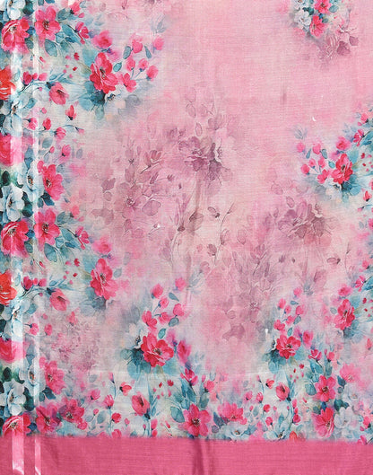 Light Pink Silk Floral Printed Saree