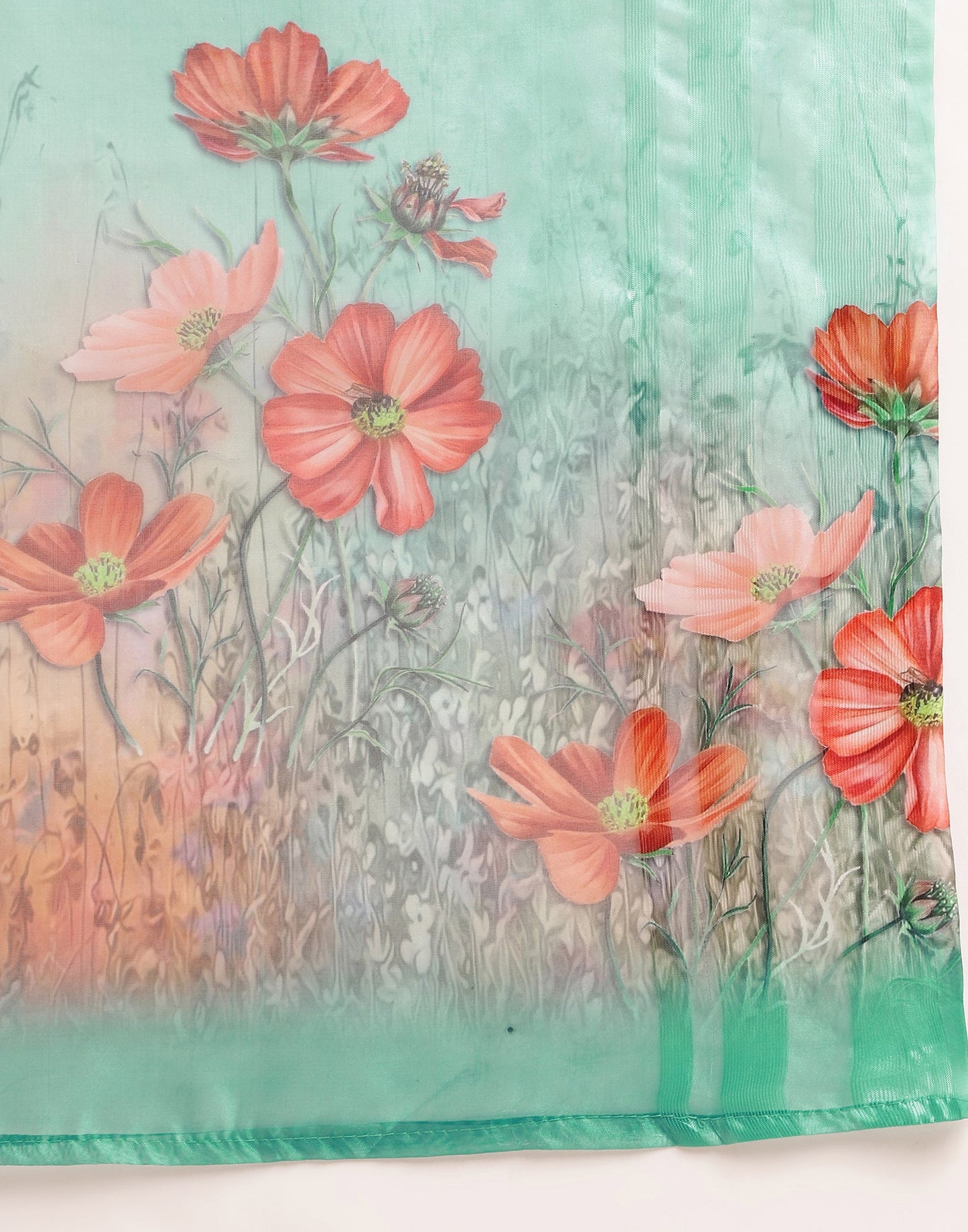 Light Green Silk Floral Printed Saree