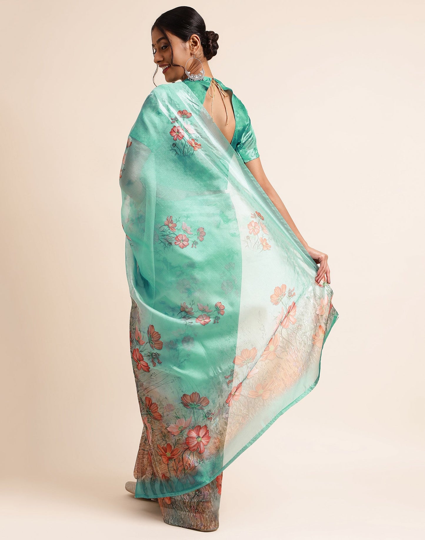 Light Green Silk Floral Printed Saree