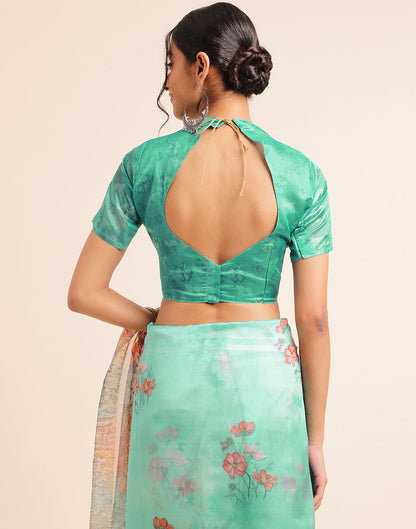 Light Green Silk Floral Printed Saree