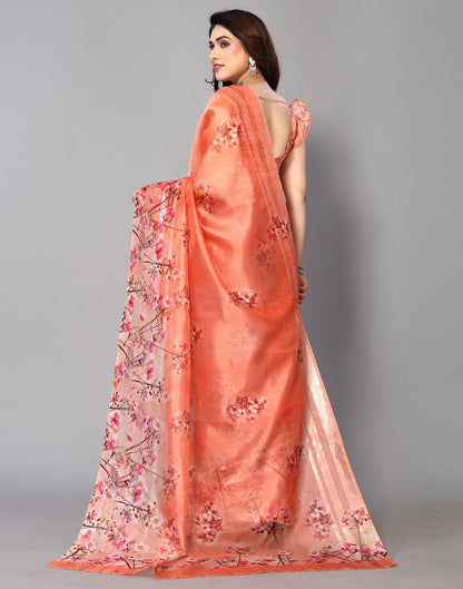 Orange Silk Floral Printed Saree