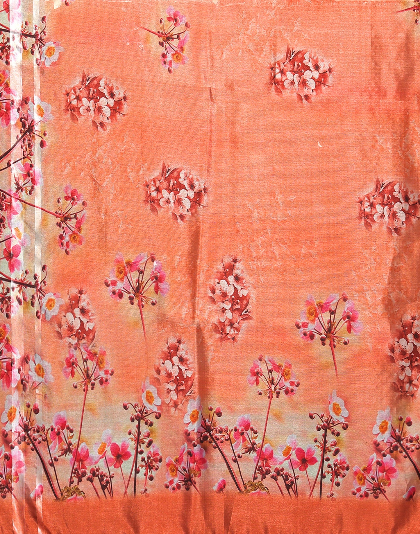 Orange Silk Floral Printed Saree