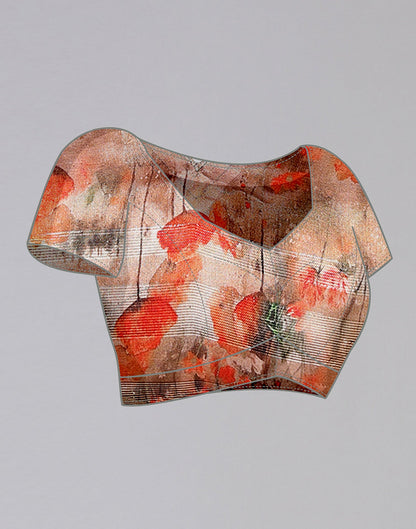 Grey Silk Floral Printed Saree