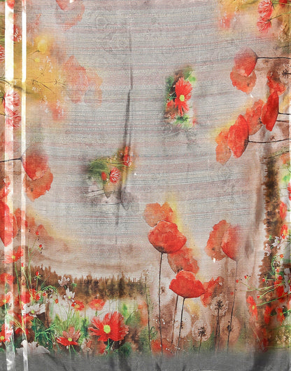 Grey Silk Floral Printed Saree