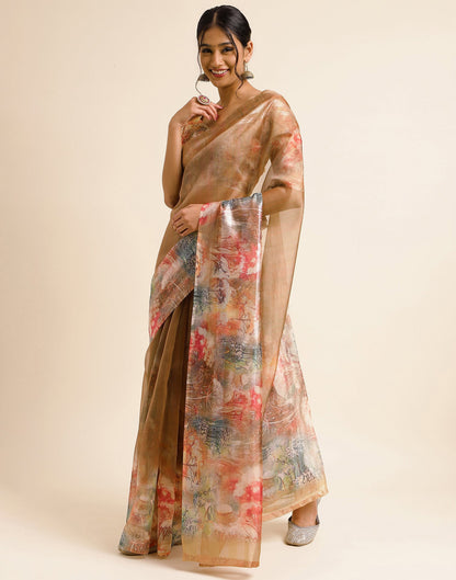 Golden Silk Floral Printed Saree