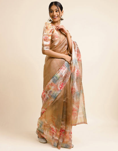 Golden Silk Floral Printed Saree