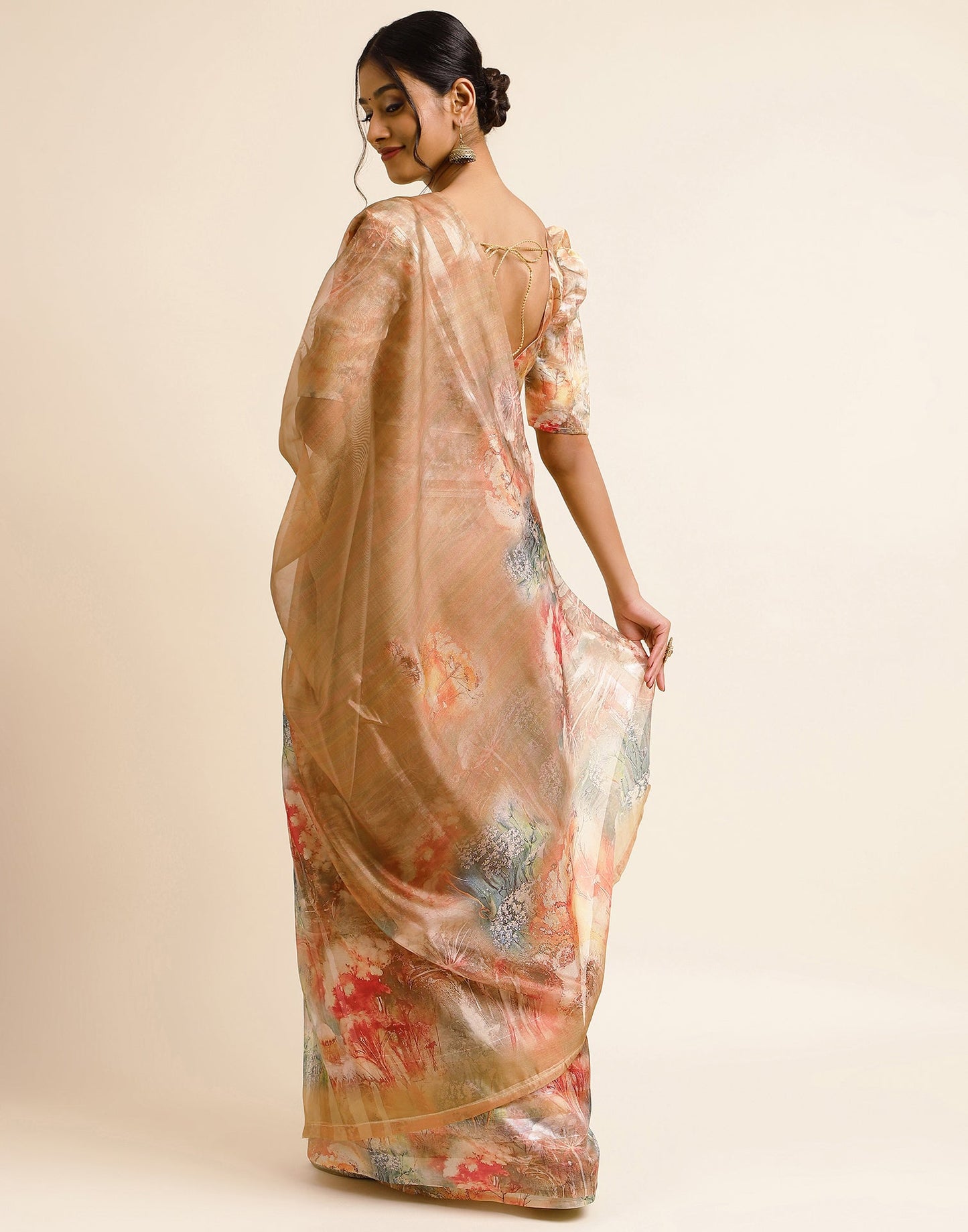 Golden Silk Floral Printed Saree