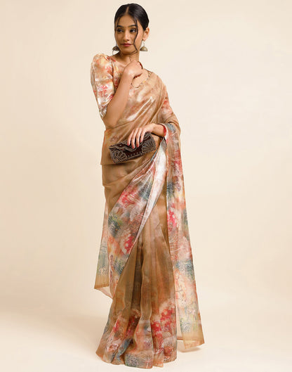 Golden Silk Floral Printed Saree