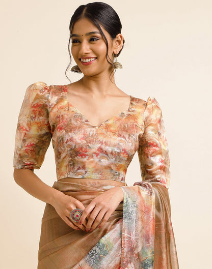 Golden Silk Floral Printed Saree