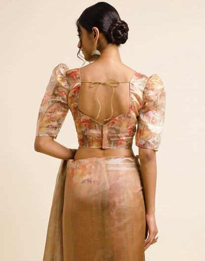 Golden Silk Floral Printed Saree