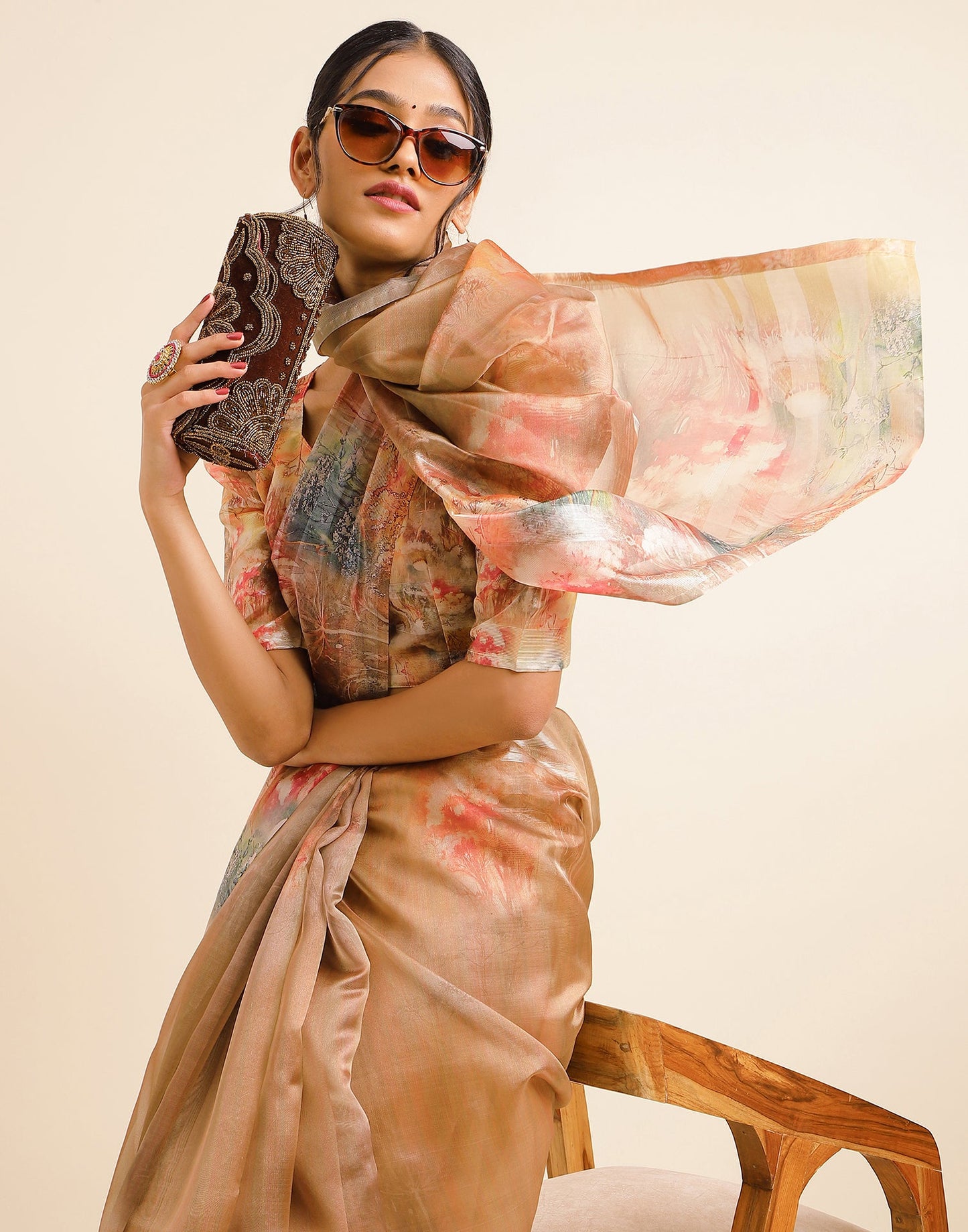 Golden Silk Floral Printed Saree