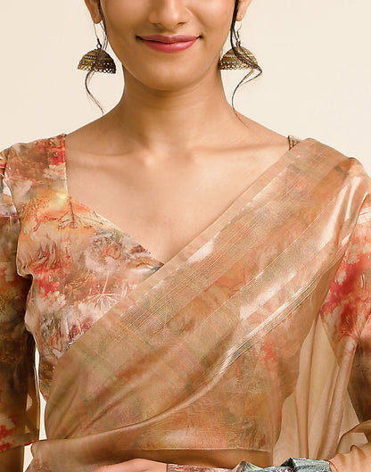 Golden Silk Floral Printed Saree